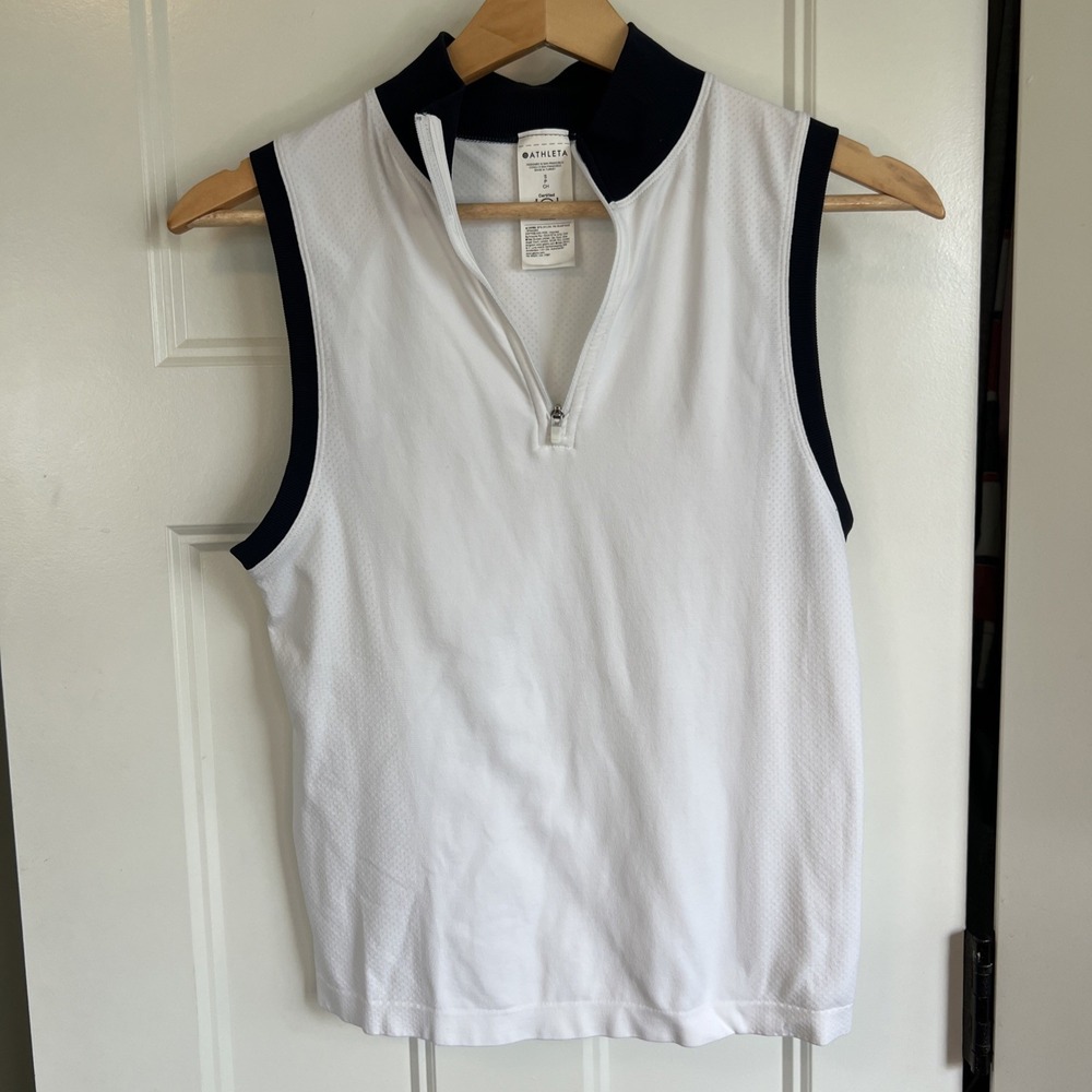 Athleta Ace Seamless Half Zip Athletic Tank Top Women's Small Golf Tennis White